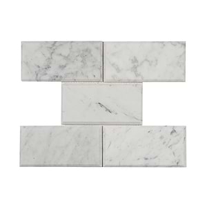 Carrara Tile Offset Beveled 3x6 Polished Marble