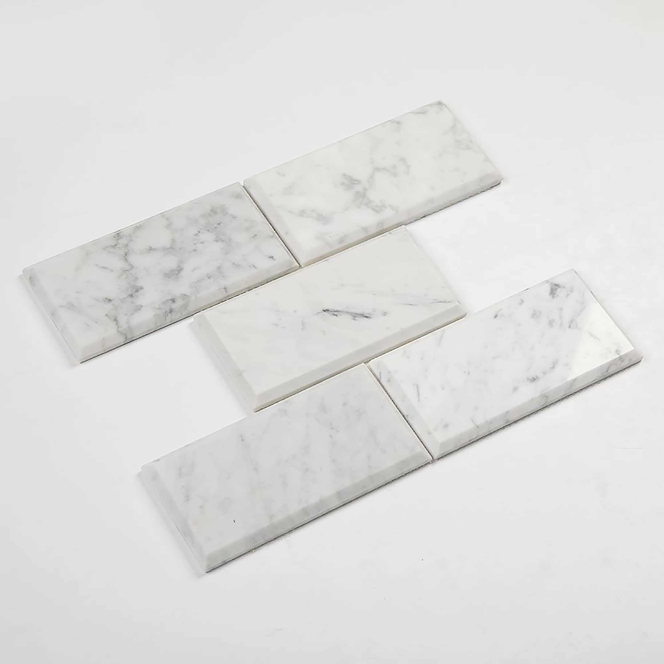 Carrara Tile Offset Beveled 3x6 Polished Marble - Image 5