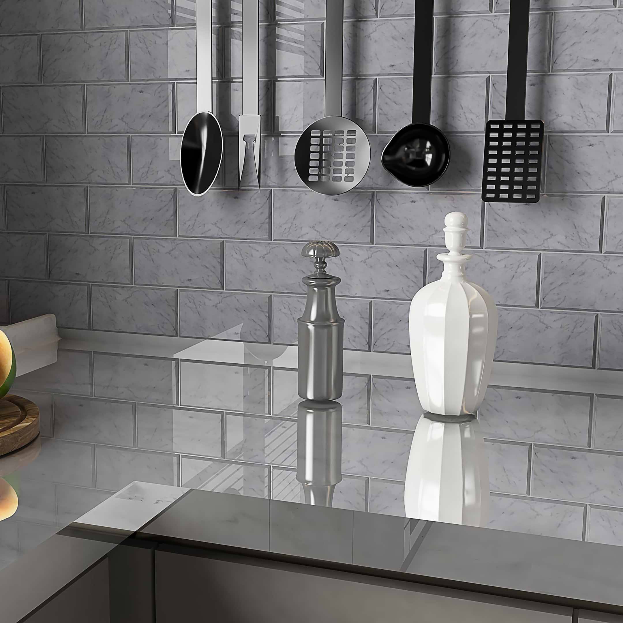 Carrara Tile Offset Beveled 3x6 Polished Marble - Image 2