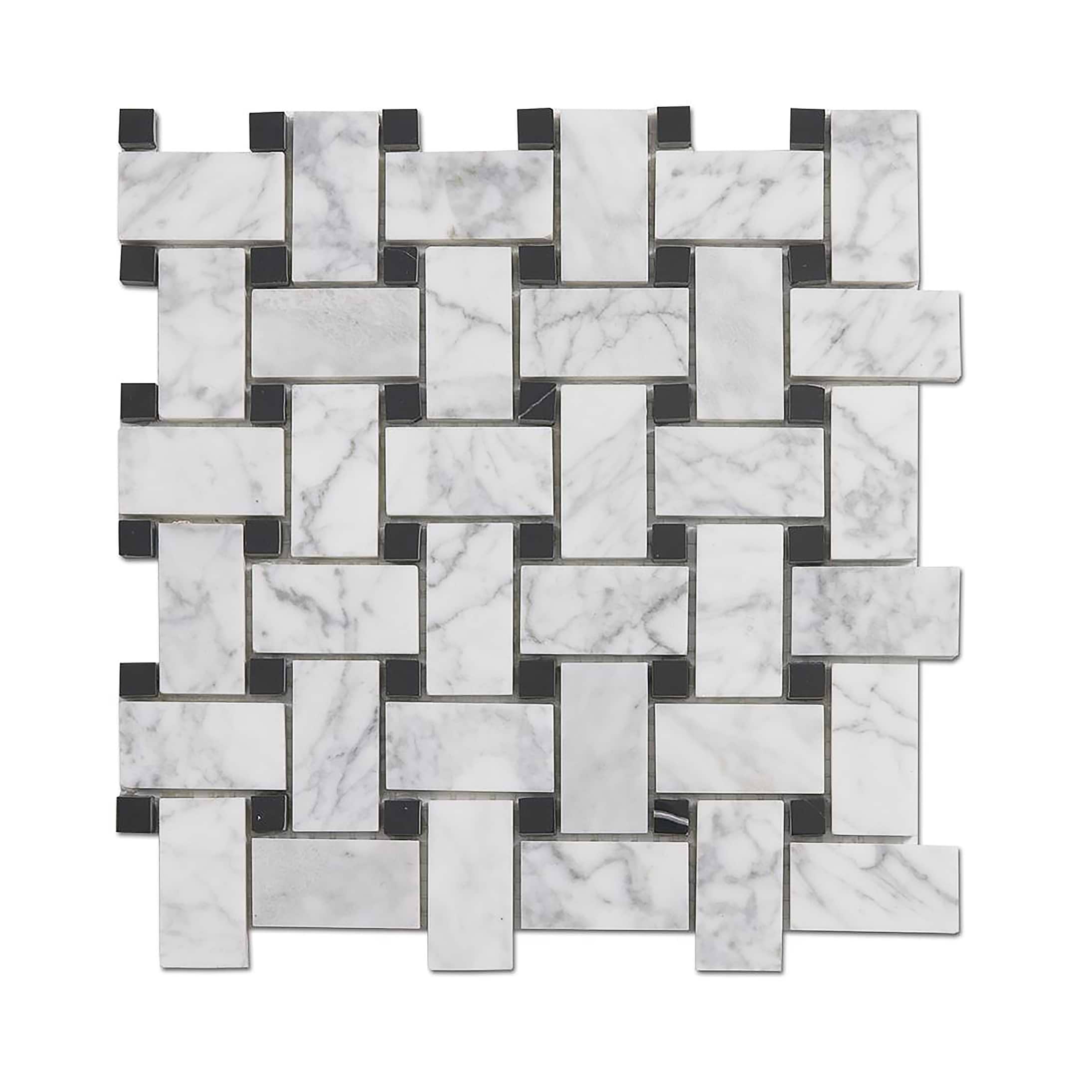 Carrara Mosaic with Negro Marquina Basketweave Polished Marble