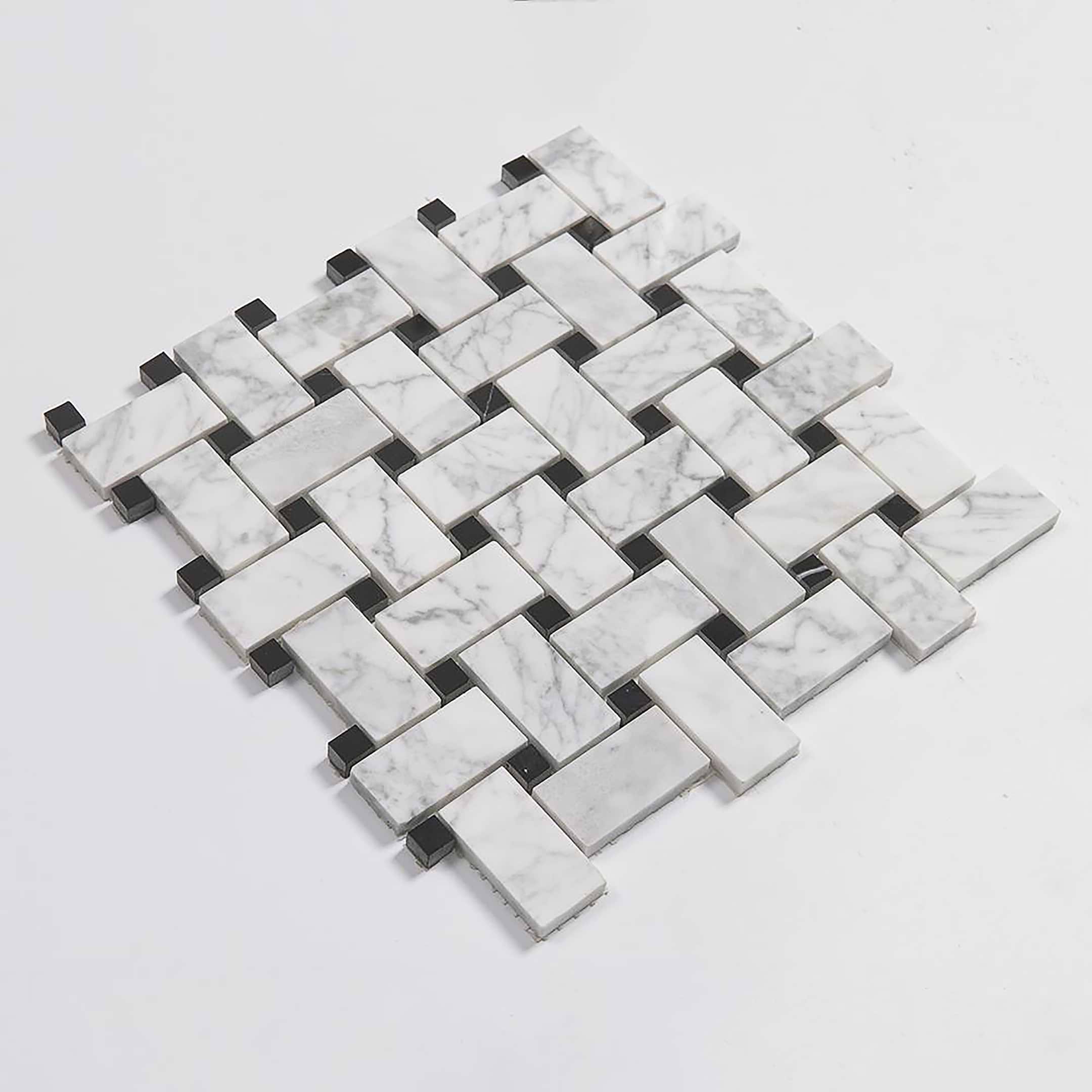 Carrara Mosaic with Negro Marquina Basketweave Polished Marble - Image 5