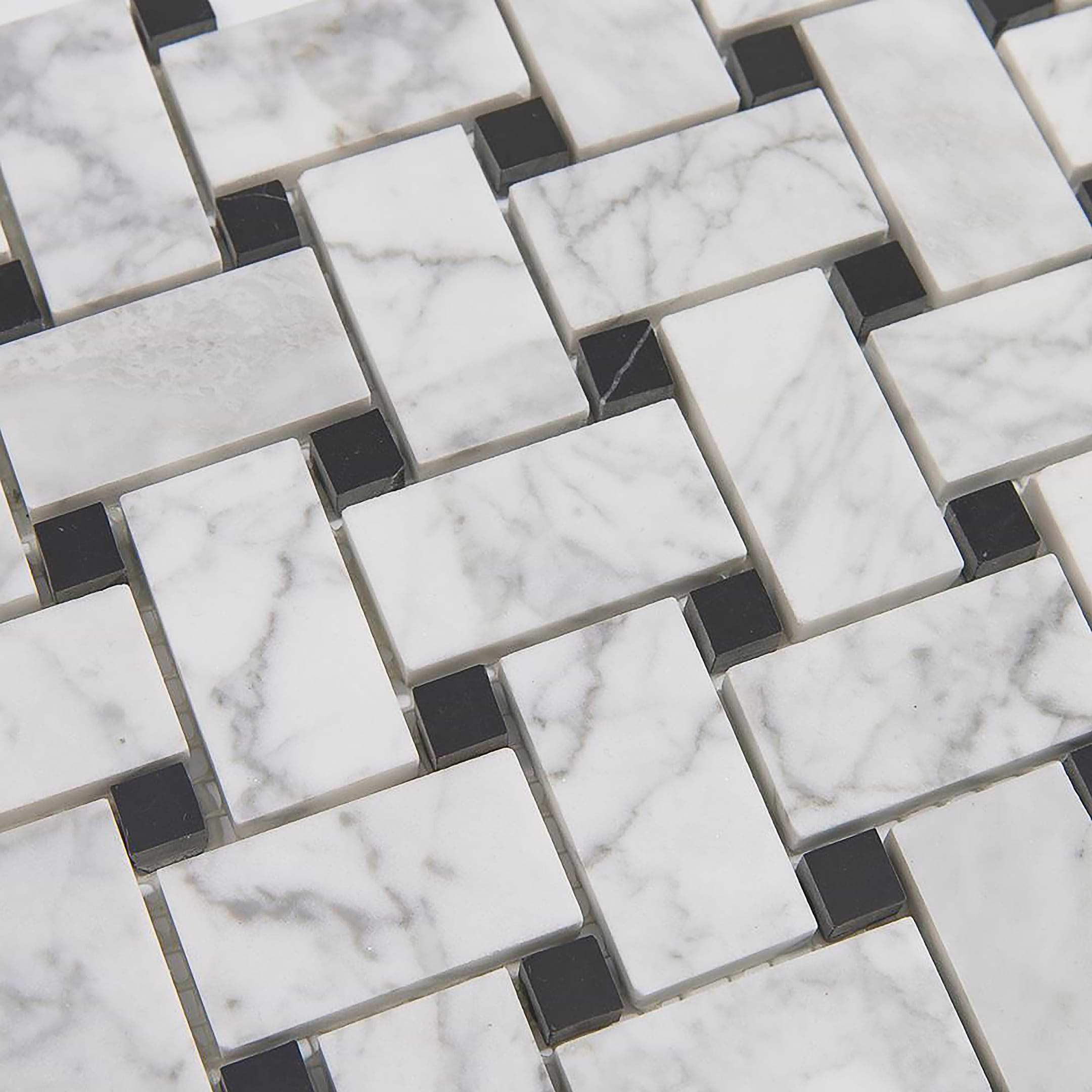 Carrara Mosaic with Negro Marquina Basketweave Polished Marble - Image 4