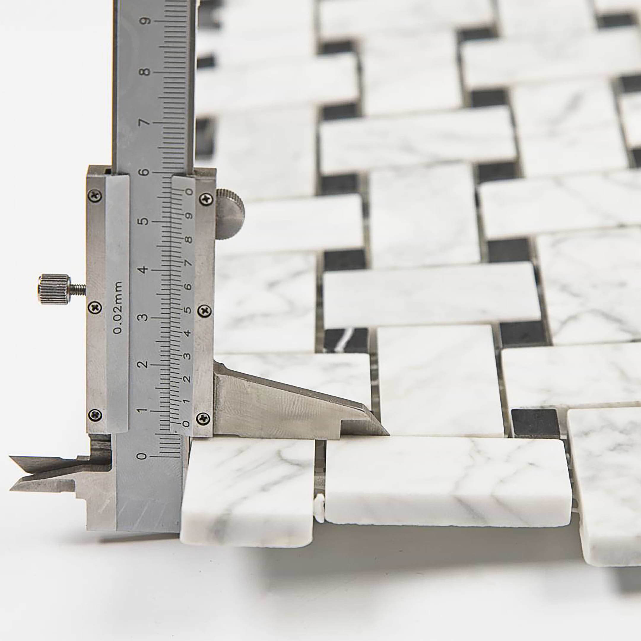 Carrara Mosaic with Negro Marquina Basketweave Polished Marble - Image 3