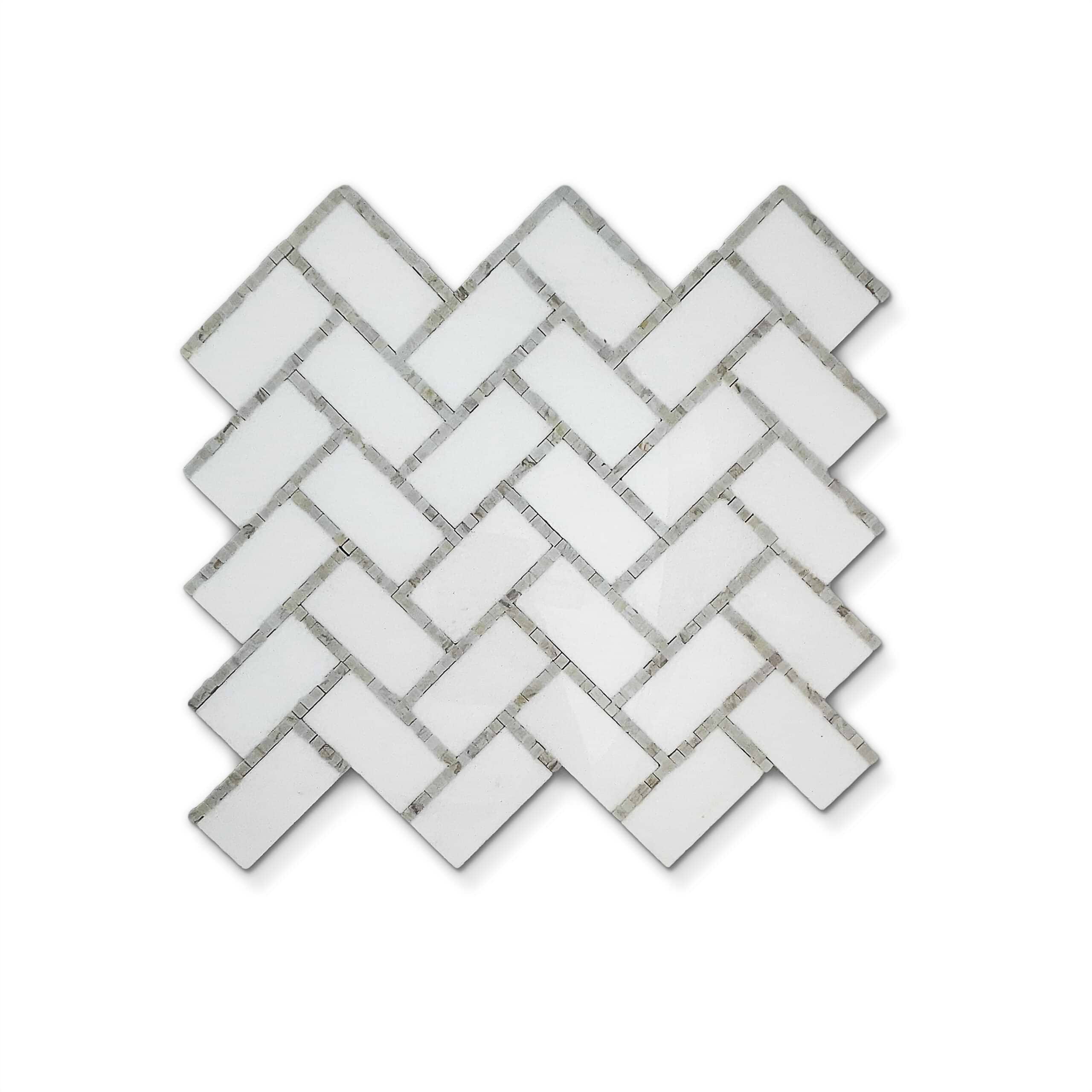 White Thassos & European Wood Herringbone Polished Mosaic