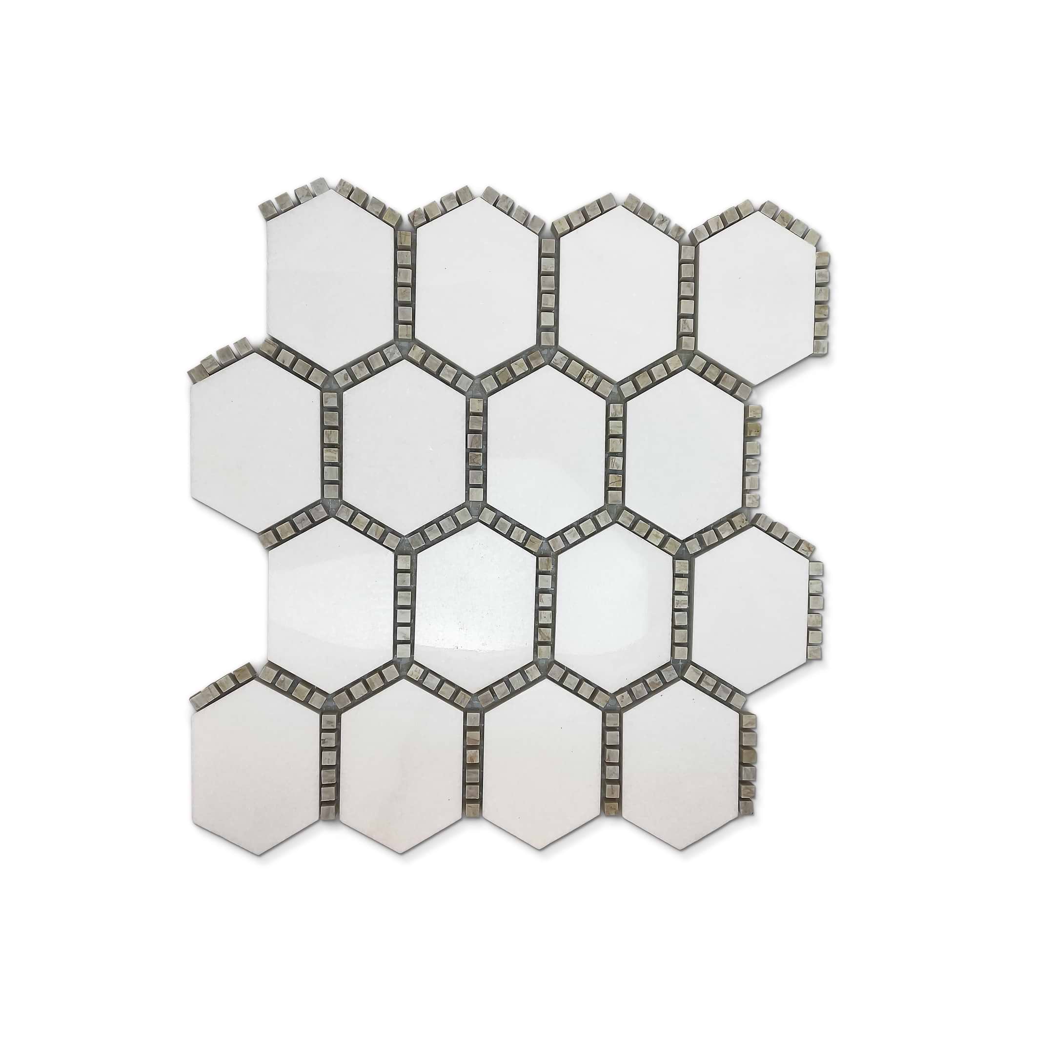 White Thassos & European Wood Hexagon Polished Mosaic