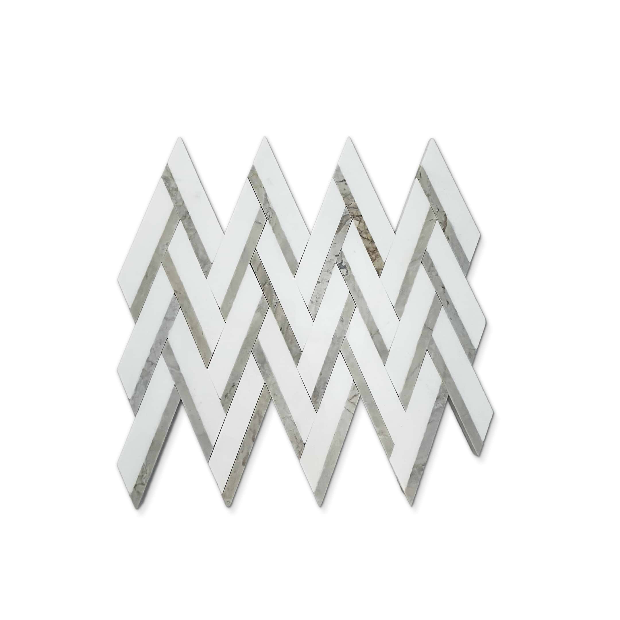 White Thassos & European Wood 1x4 Herringbone Polished Mosaic