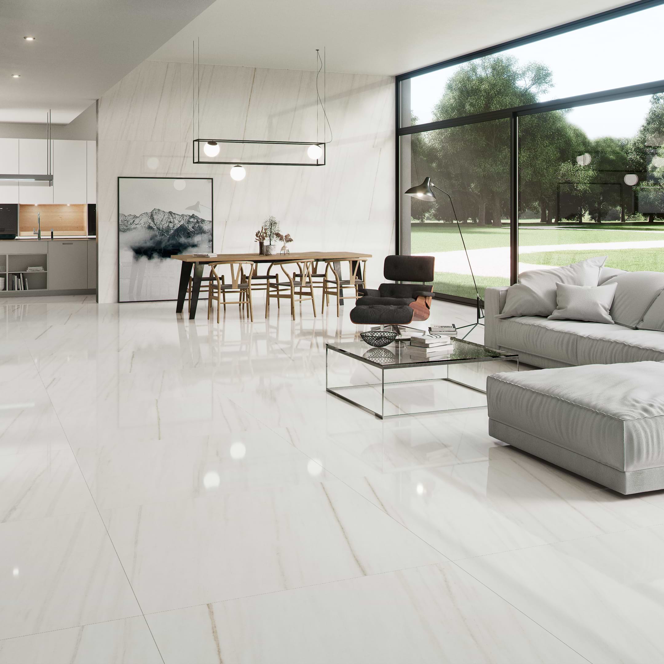 Flow White 48x48 Polished Porcelain Tile - Image 2