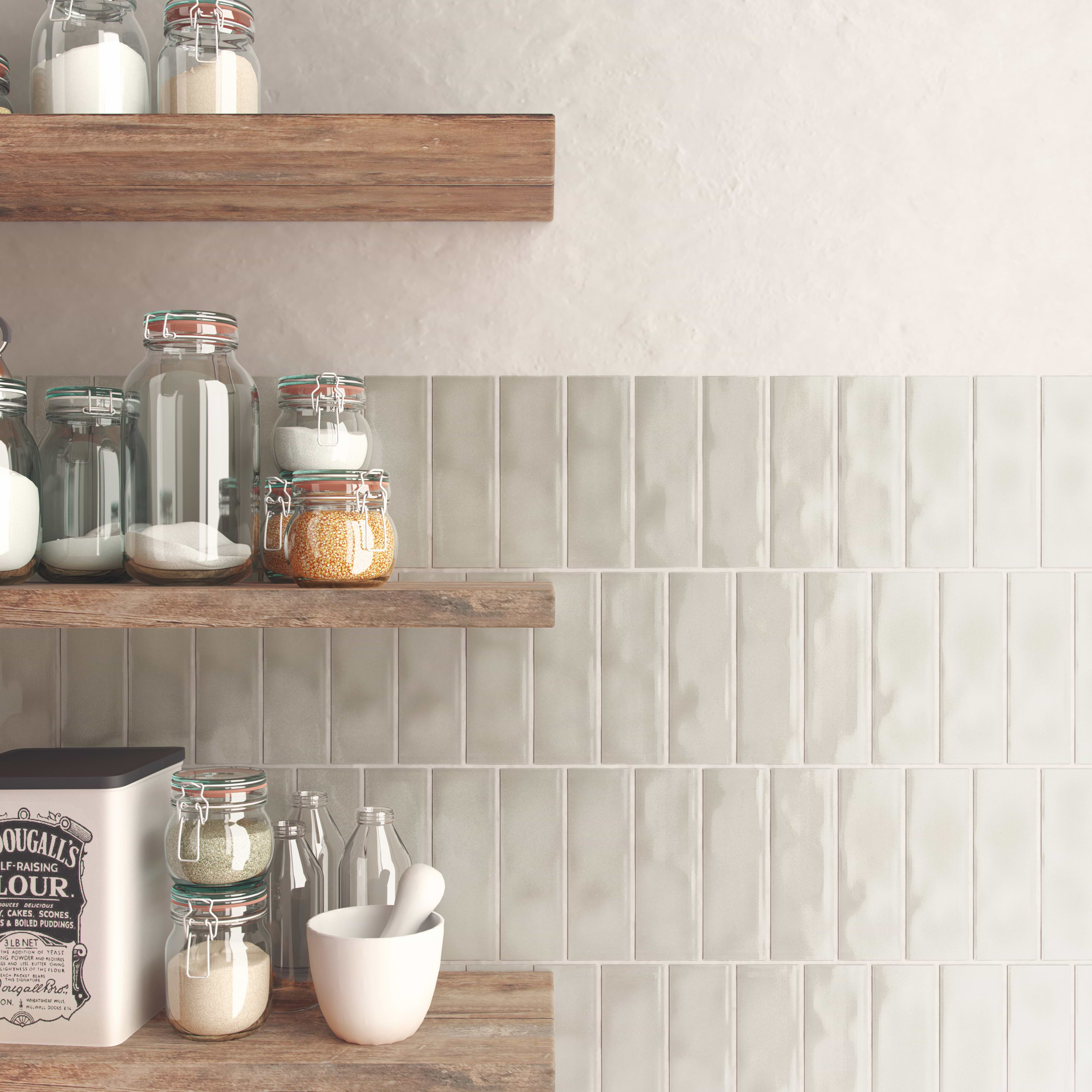 Borgos Soft Grey Subway Porcelain Tile Glossy - Image 2
