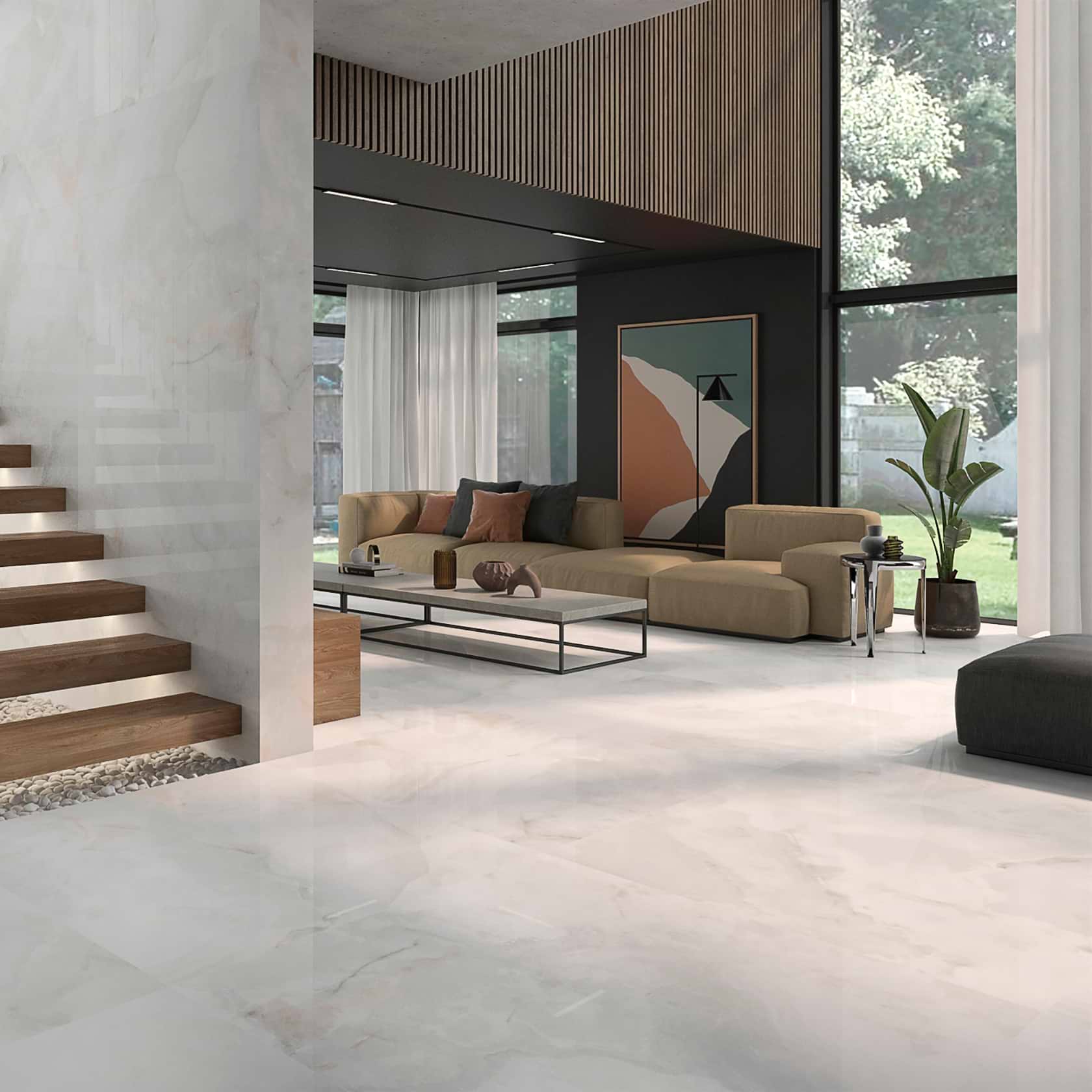 Oni White 48x48 Polished Porcelain Tile - USA Tile & Marble