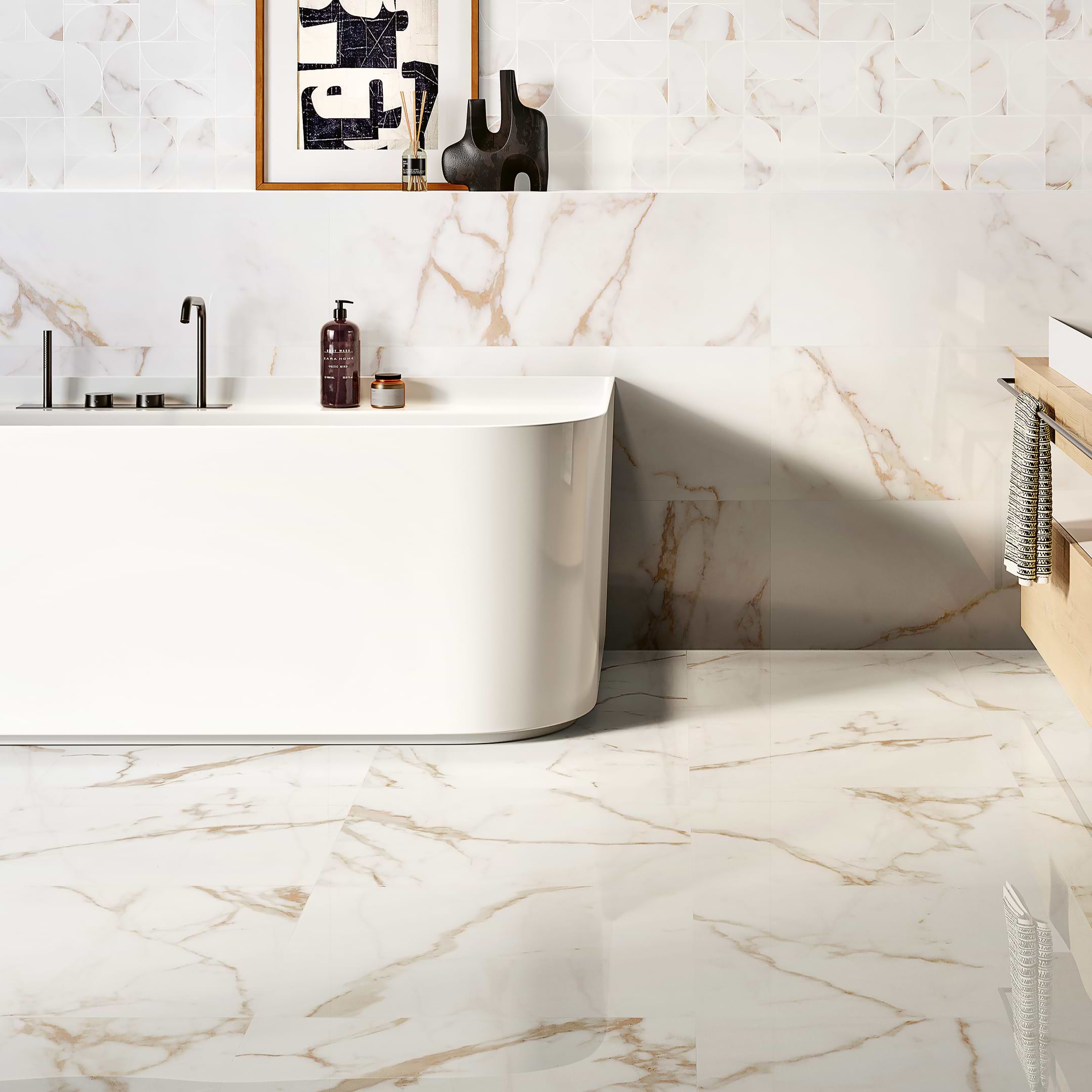 Precious Calacatta Gold 14x40 Matte Ceramic Tile - Image 2