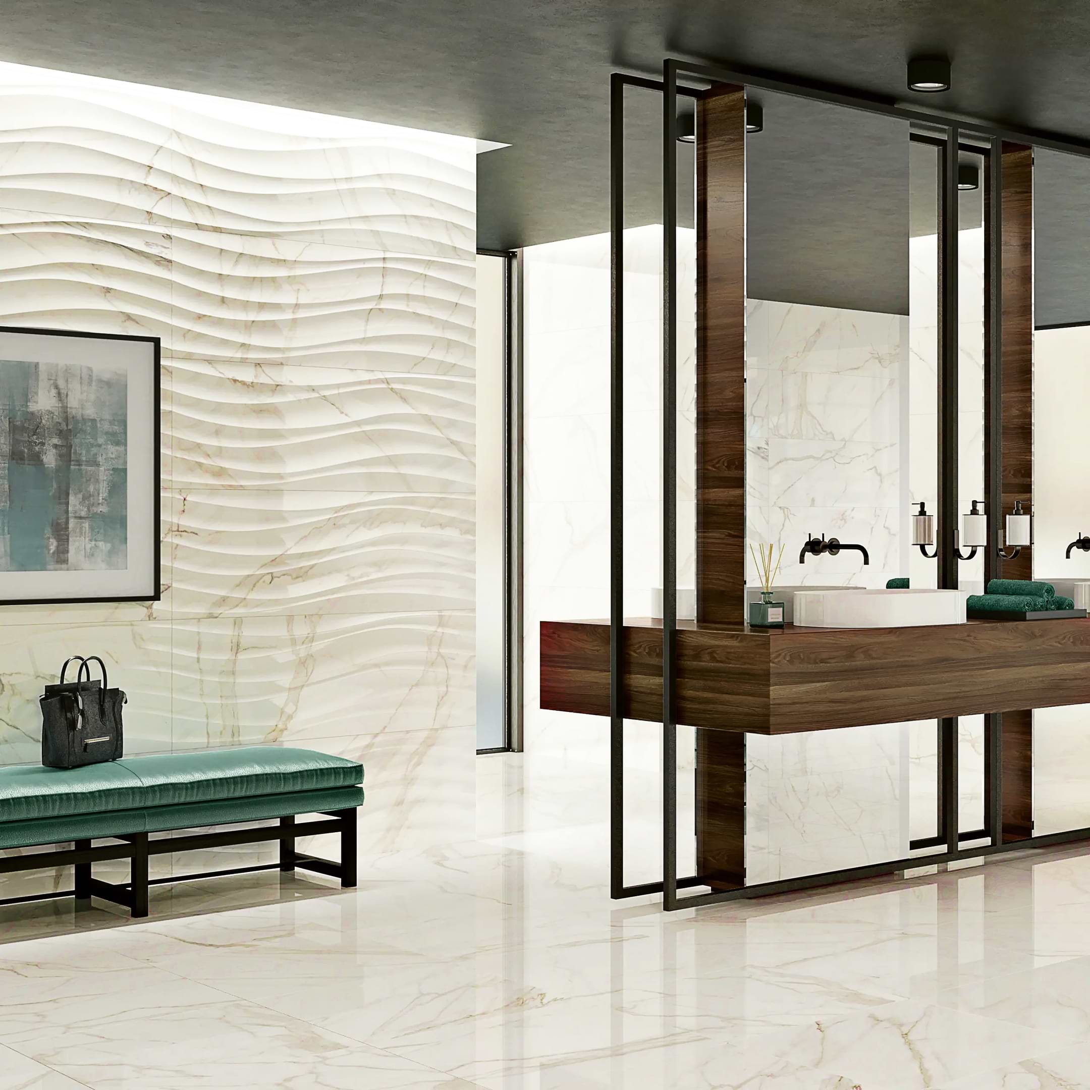 Precious Shape Calacatta Gold 14x40 Polished Ceramic Tile - Image 2
