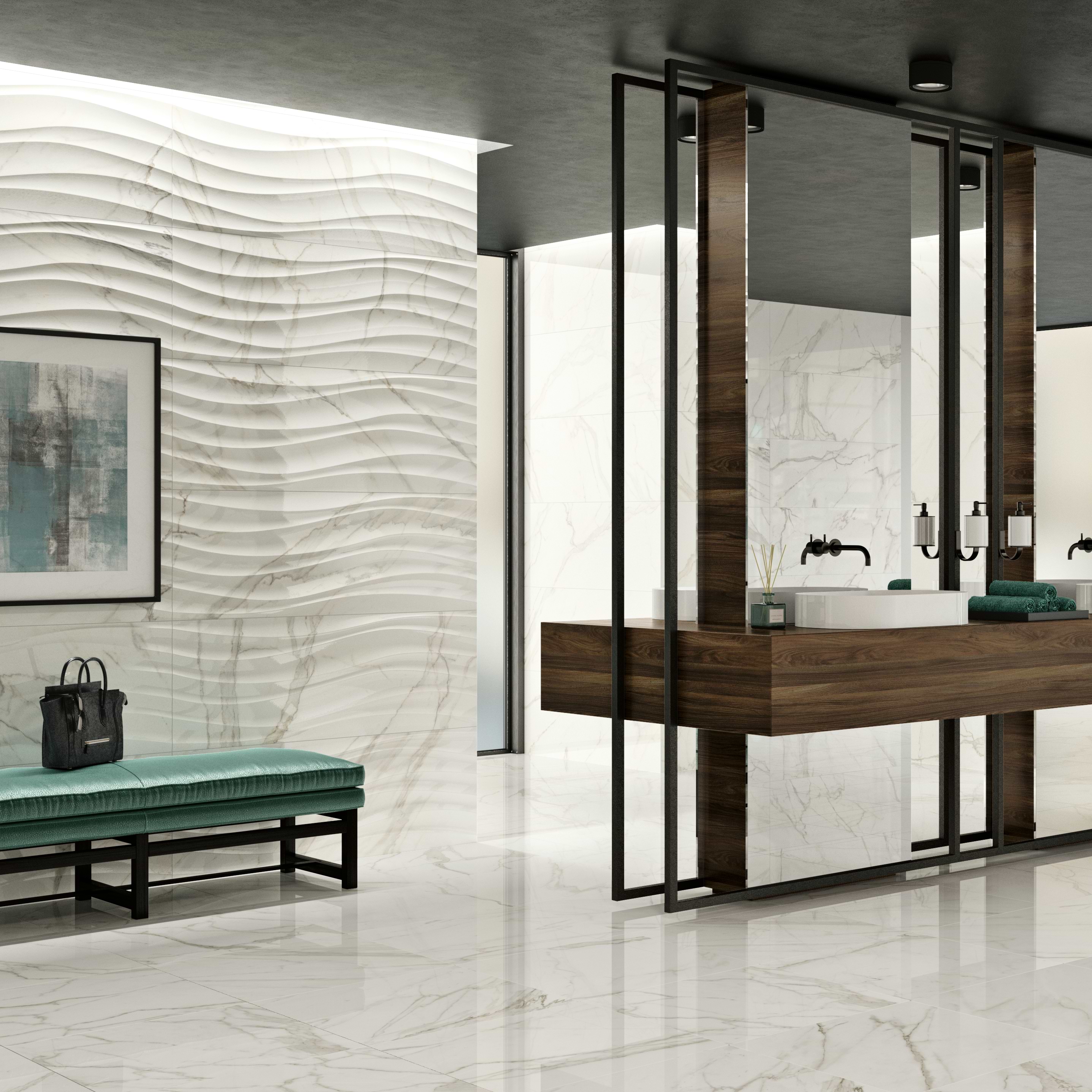 Precious Shape Calacatta 14x40 Polished Ceramic Tile - Image 2