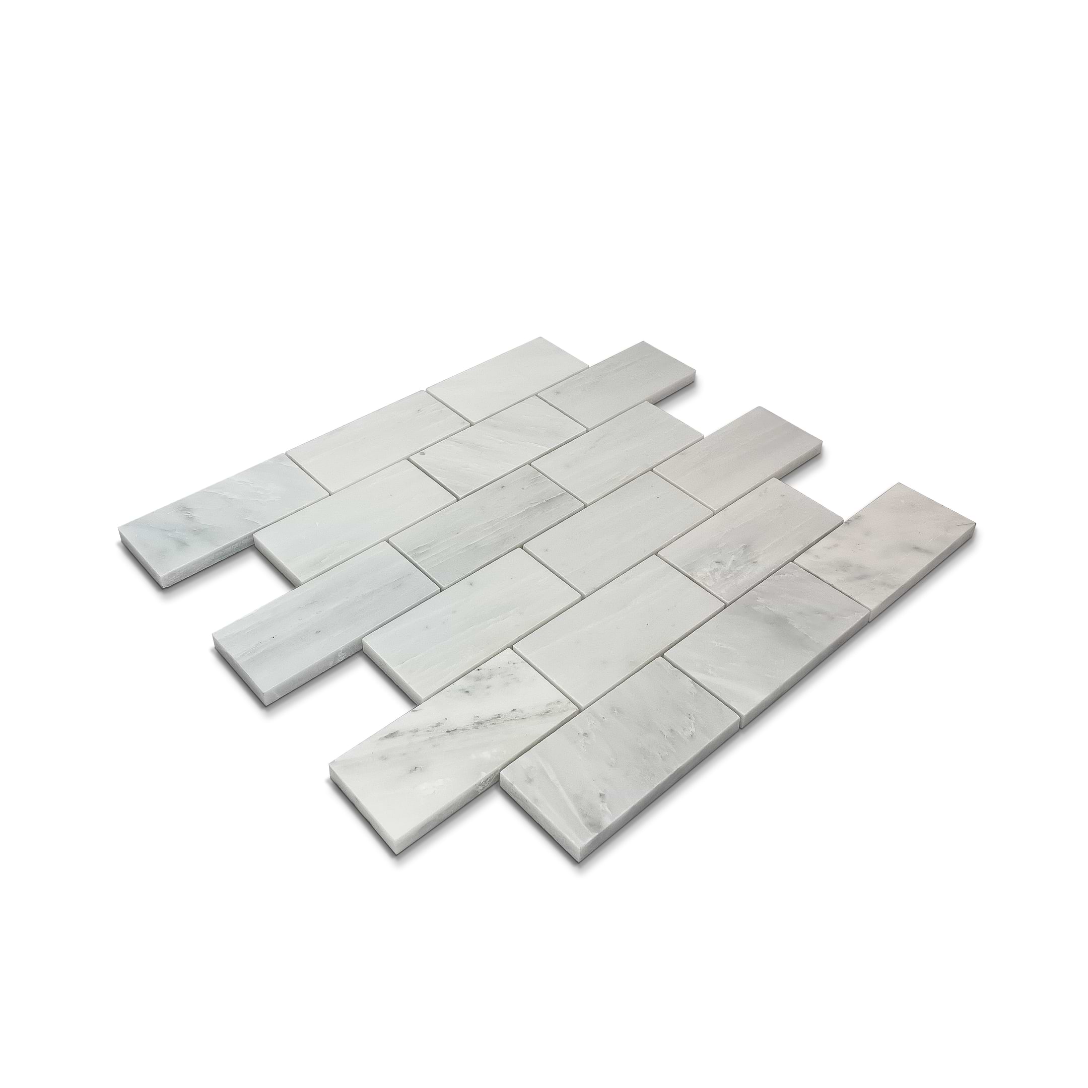 Arabescato Offset Beveled 2x4 Honed Marble Mosaic - Image 3