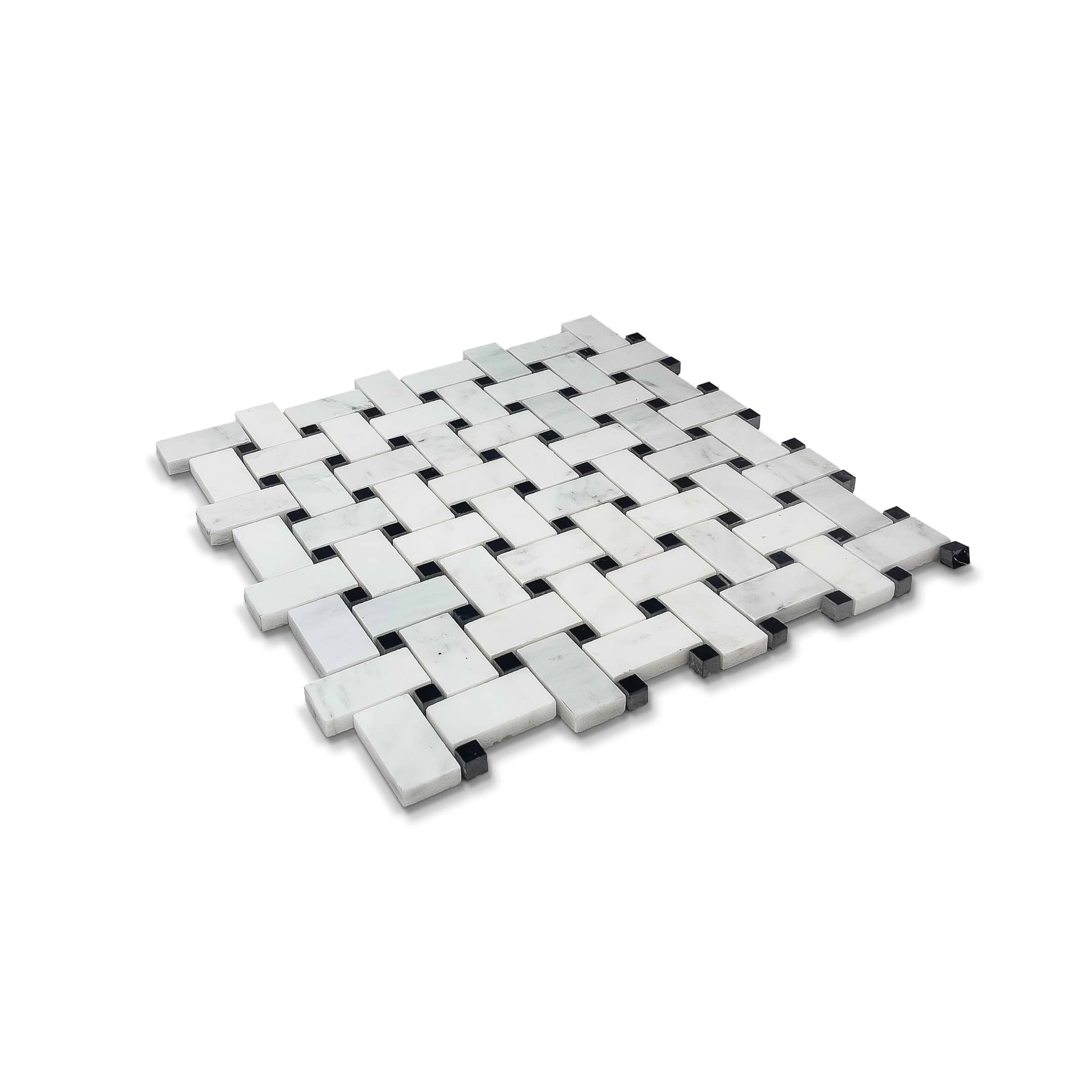 Arabescato with Black Dot Polished Basketweave Marble Mosaic - Image 2