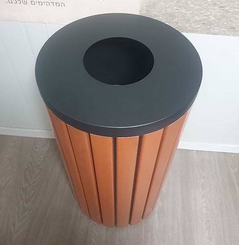 פח אשפה 52L עגול עשוי מתכת ופולימר דמוי עץ 