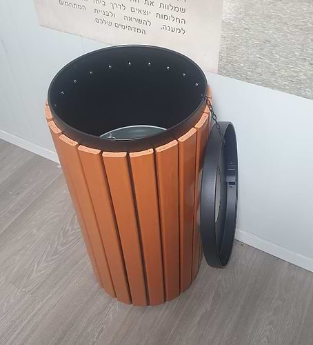 פח אשפה 52L עגול עשוי מתכת ופולימר דמוי עץ 