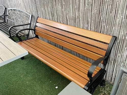 ספסל גינה אלומיניום דגם ליאם, צבע עץ