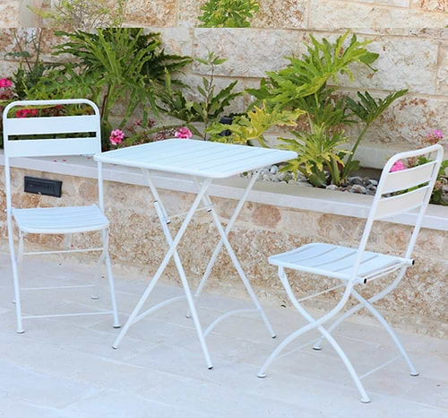 סט 2 כסאות מתכת + שולחן מרובע 60*60 ס”מ במגוון צבעים 