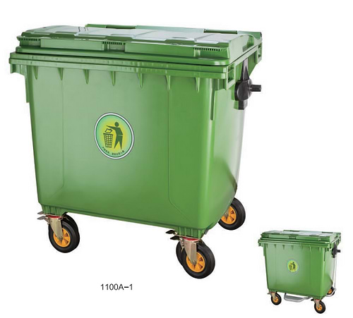 עגלת אשפה דגם 1100 ליטר + רגלית , ירוק, GARDENSALE