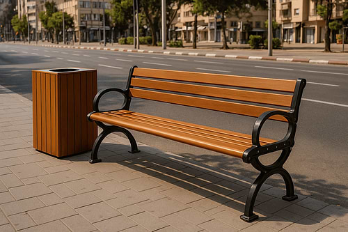 סט גינה משולב – ספסל ליאם + פח אביתר | עיצוב ונוחות למרחב החוץ