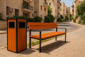 סט ריהוט חוץ מוסדי – ספסל דגם תום + פח אשפה/מאפרה דגם 9475