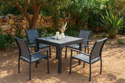 סט ישיבה מאלומניום נפתח 90/180 + 4 כיסאות אפור