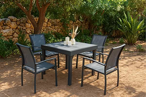 סט ישיבה מאלומניום נפתח 90/180 + 4 כיסאות אפור
