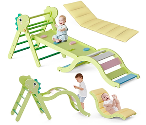 סט טיפוס פיקלר 7 ב־1 עם כרית – עץ מלא בהשראת מונטסורי (דינוזאור)