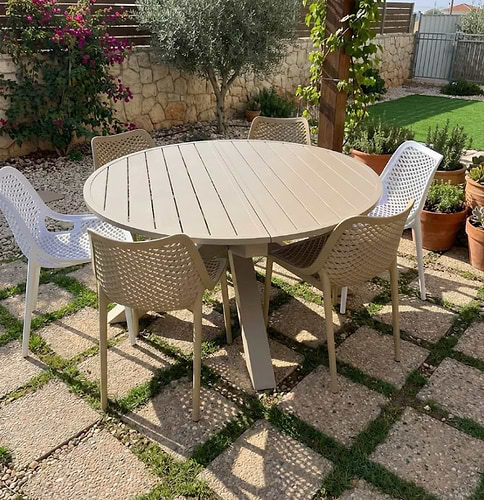 שולחן חוץ עגול נפתח דגם קליר + 6 כיסאות