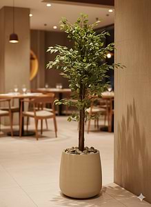 עציץ PLANTA + עץ פיקוס קצוות לבנים מלאכותי – בגובה 180 ס"מ