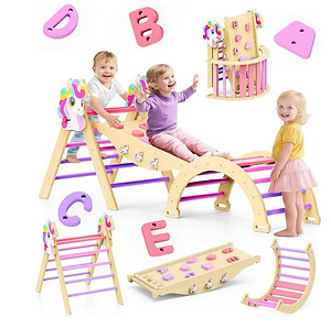 משולש פיקלר 11 ב-1 מעץ – מתקן טיפוס מונטסורי מתקפל לבית, לילדים 18 חודשים–7 שנים