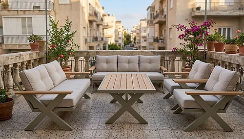 פינת ישיבה מאלומיניום דגם אריבה צבע שמפניה