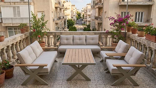 פינת ישיבה מאלומיניום דגם אריבה צבע שמפניה