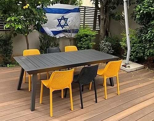 שולחן גינה אלומיניום טרויה + 6 כיסאות במגוון צבעים דגם ספיר