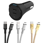Dual-Port USB-C Car Charger and USB-C to Lightning MFi Certified Charge & Sync Braided Cable Bundle