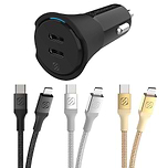 Dual-Port USB-C Car Charger and USB-C to Lightning MFi Certified Charge & Sync Braided Cable Bundle