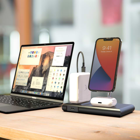 Slide3 Macbook, IPhone, and airpods being charged with Baselynx