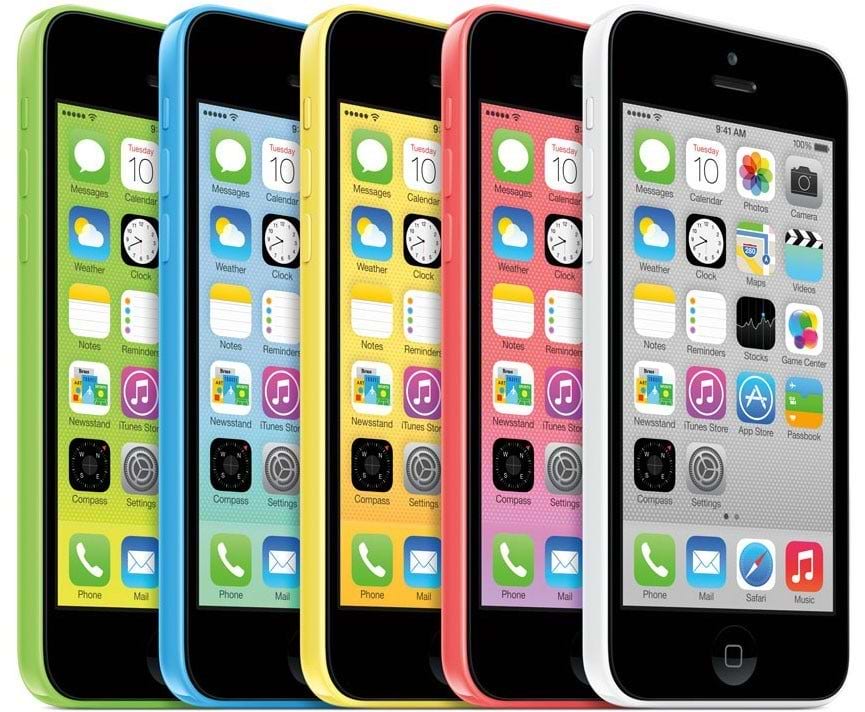 iPhone shown in 5 color schemes