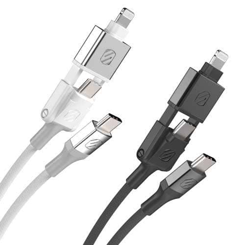 Black and White USB-C Cables with Flipping Apple Lightning Adapter