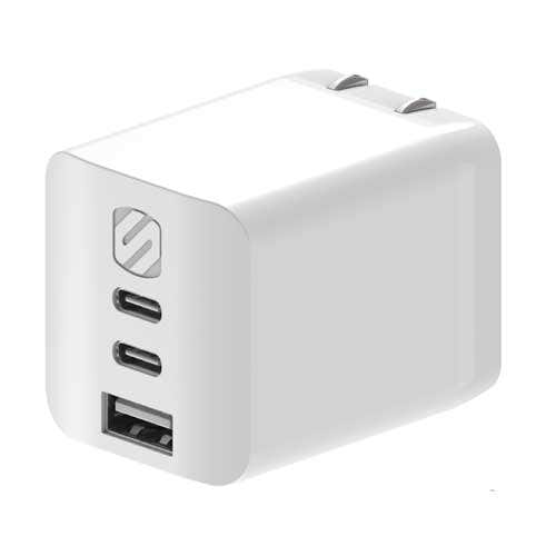 Dual port USB-C and USB-A home charger with folding plug