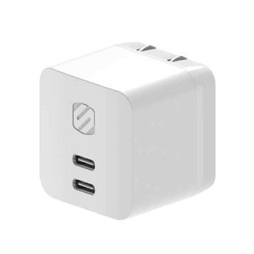 Dual port USB-C home charger with folding plug
