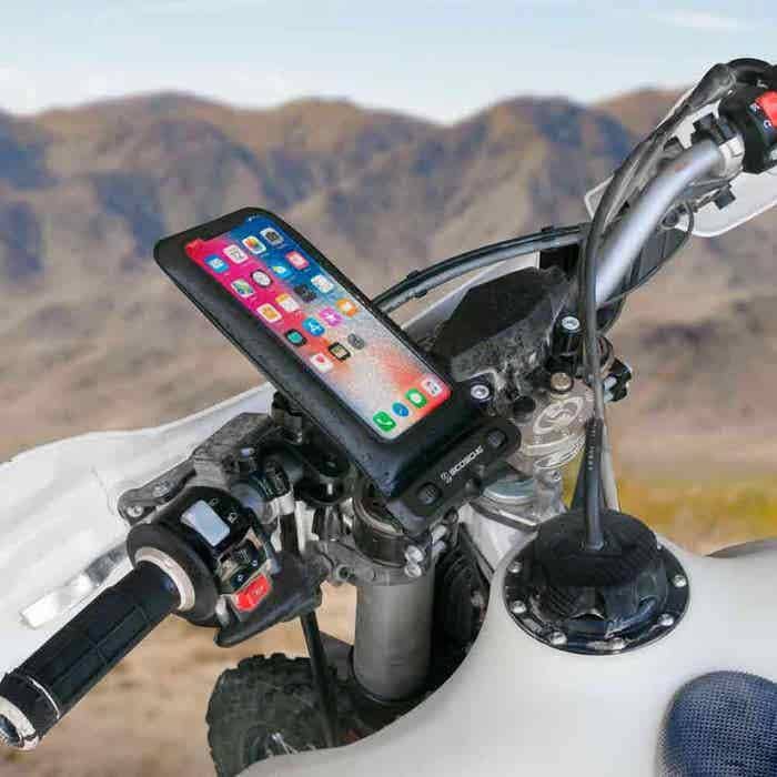 Scosche HandleIt™ Waterproof Motorcycle Phone Mount Scosche HandleIt™ Waterproof Motorcycle Phone Mount on Motorcycle handle