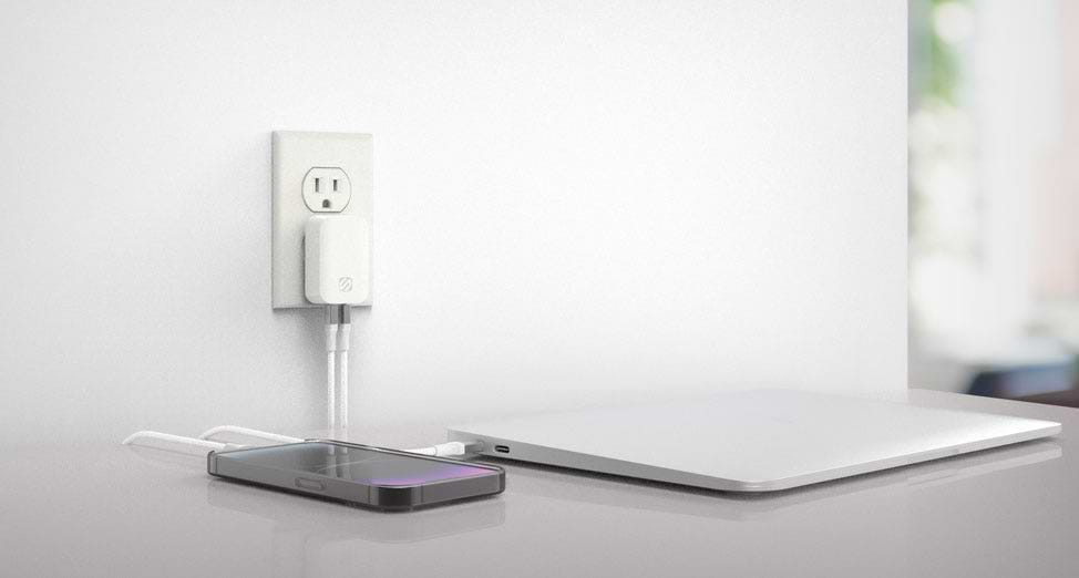 Dual-Port USB-C Power Delivery Wall Charger with two devices connected