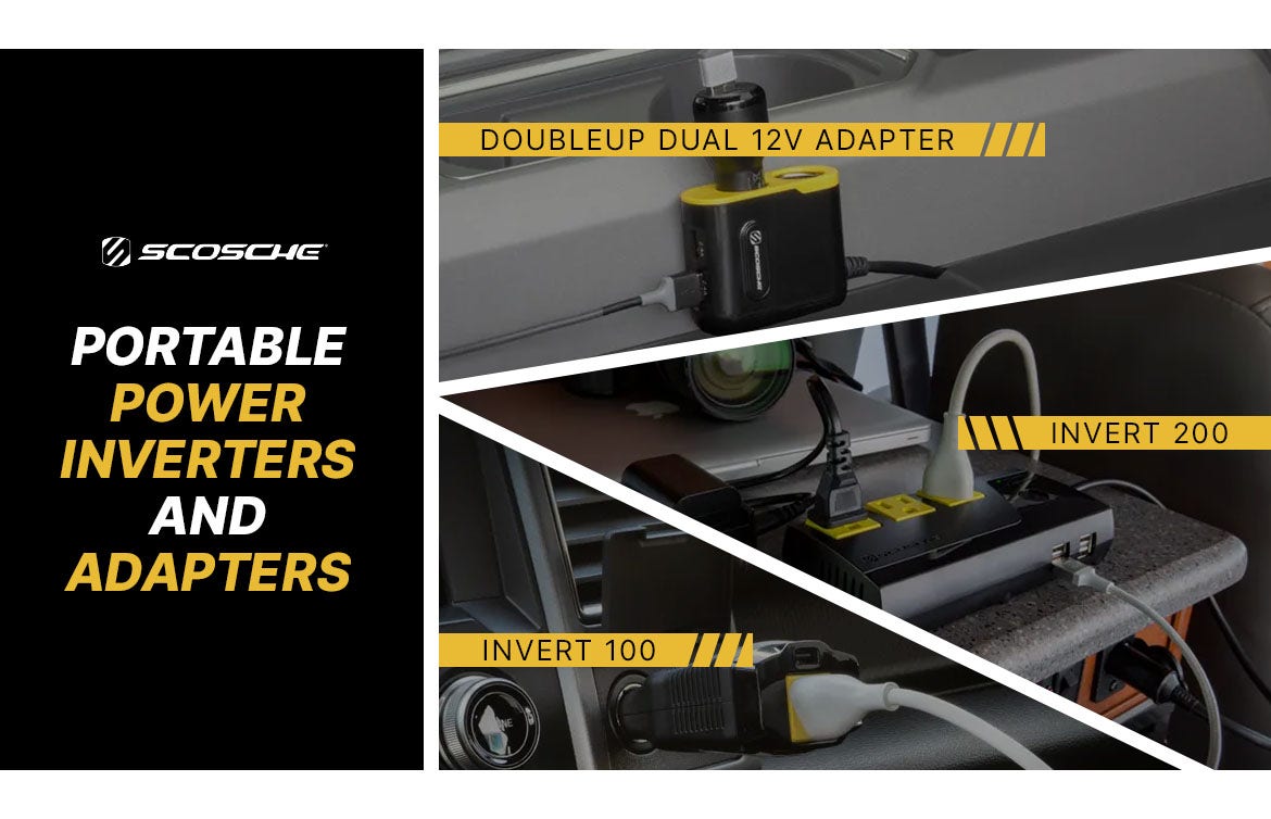 Scosche Portable Power Inverters and Adapters Scosche Portable Power Inverters and Adapters - DoubleUp Dual 12V Adapter, Invert 200, Invert 100