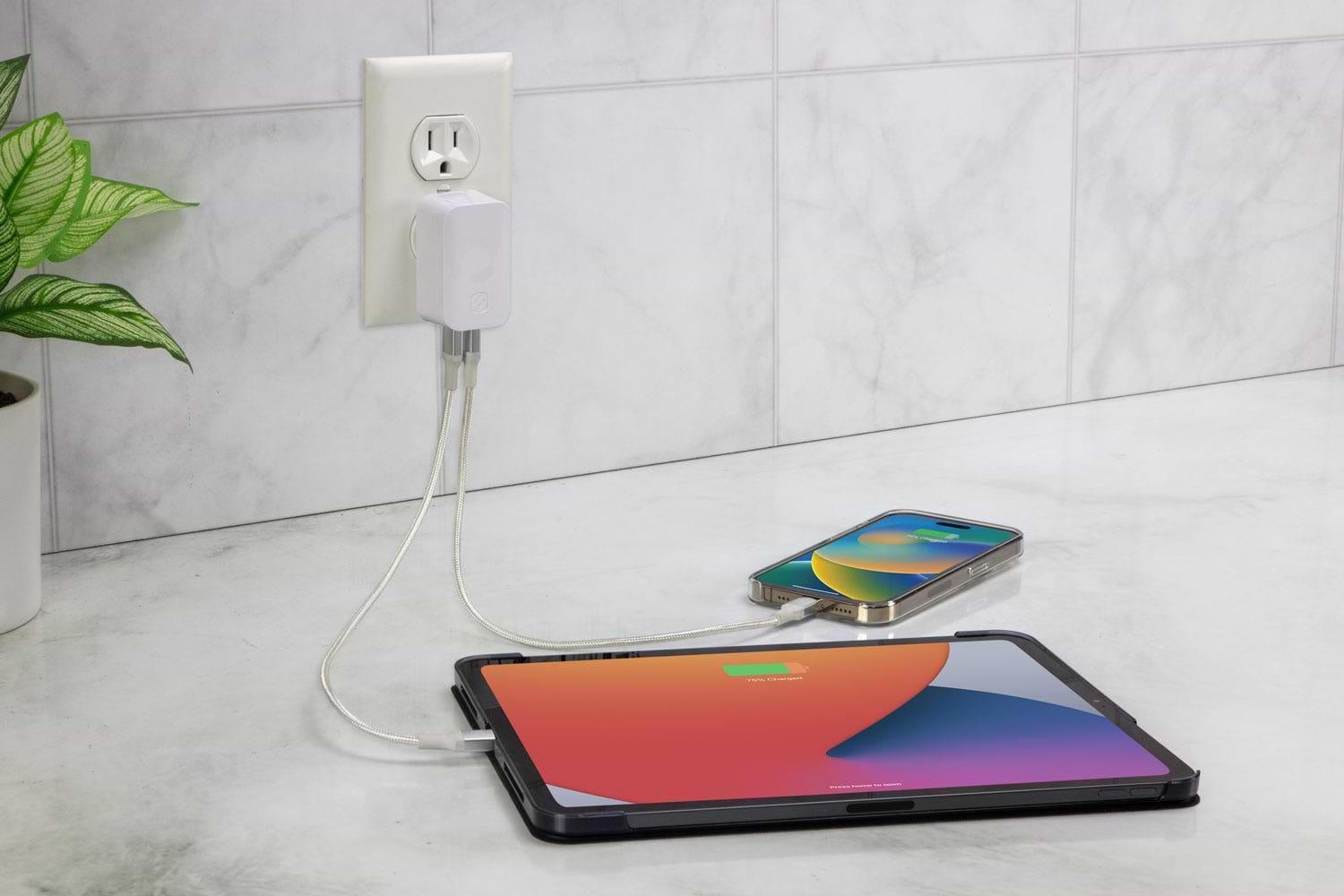 iphone and ipad charging via Scosche dual port wall charger