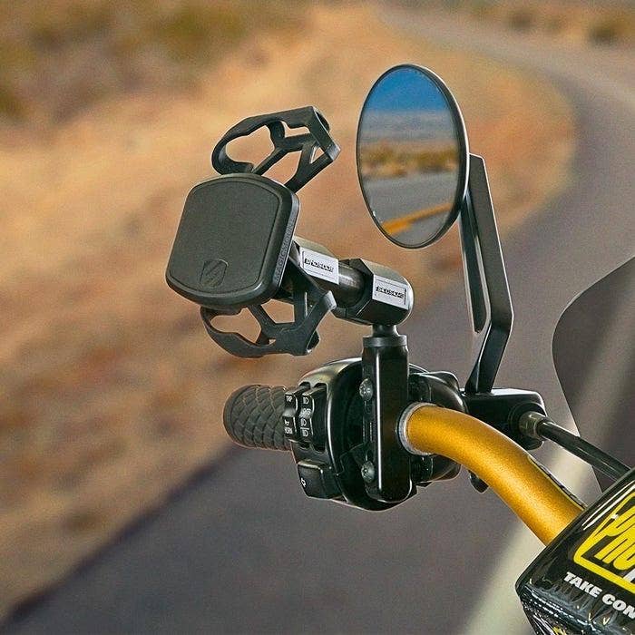 Scosche TerraClamp Magnetic Phone Mount Scosche TerraClamp Magnetic Phone Mount on motorcycle handle
