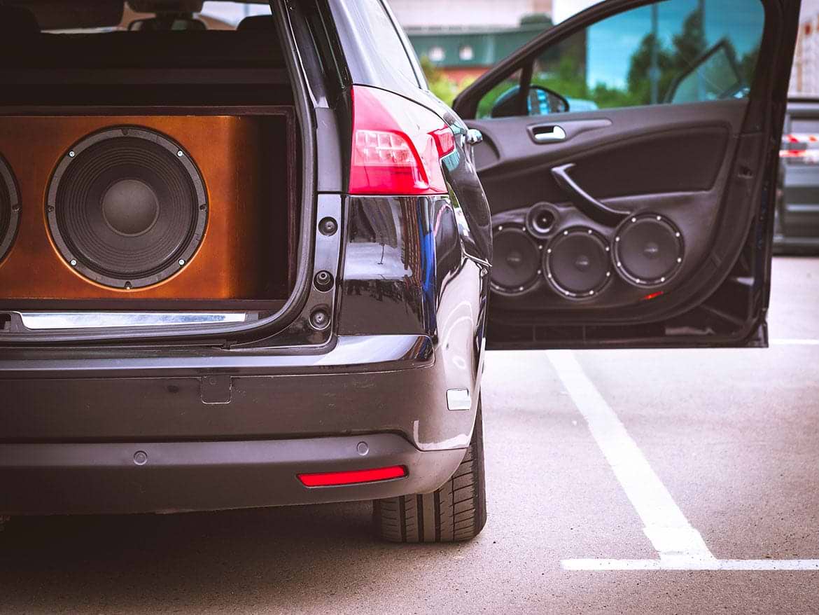 car audio system car audio system installed in car door and rear of SUV