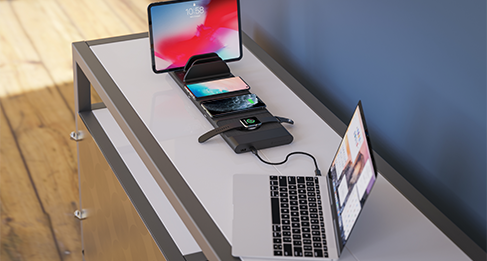charging devices on a table devices chargina via modular charging station on table