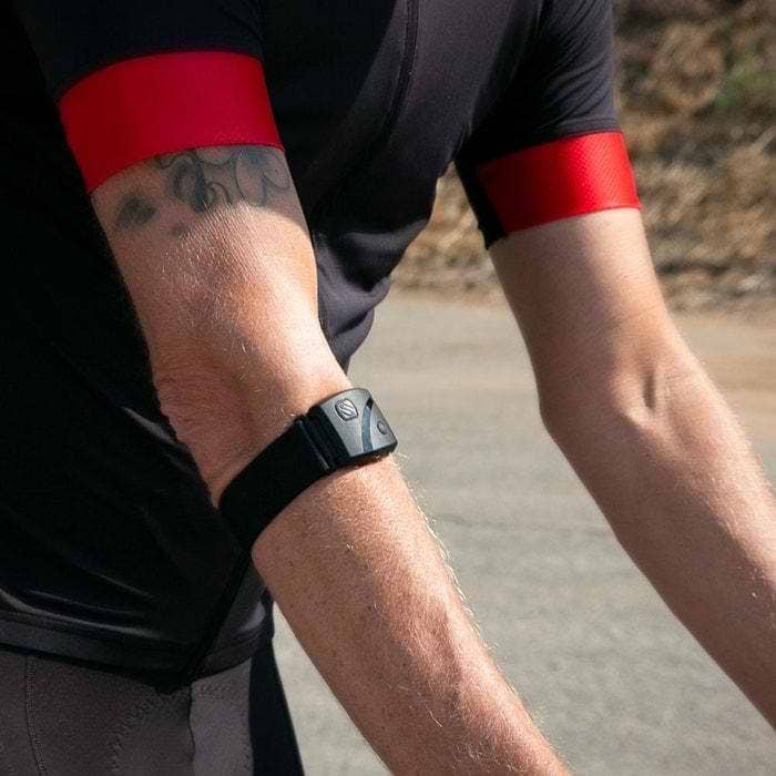 heart rate monitor close up of man wearing black heart rate monitor