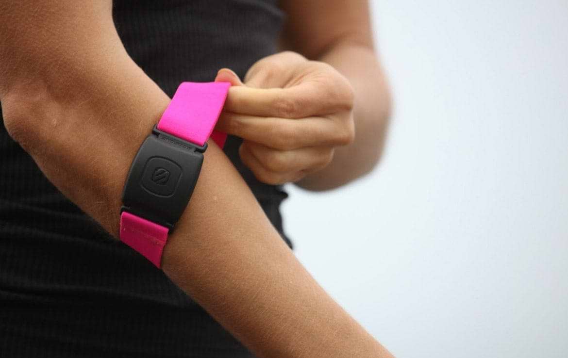 heart rate monitor heart rate monitor with pink band on arm
